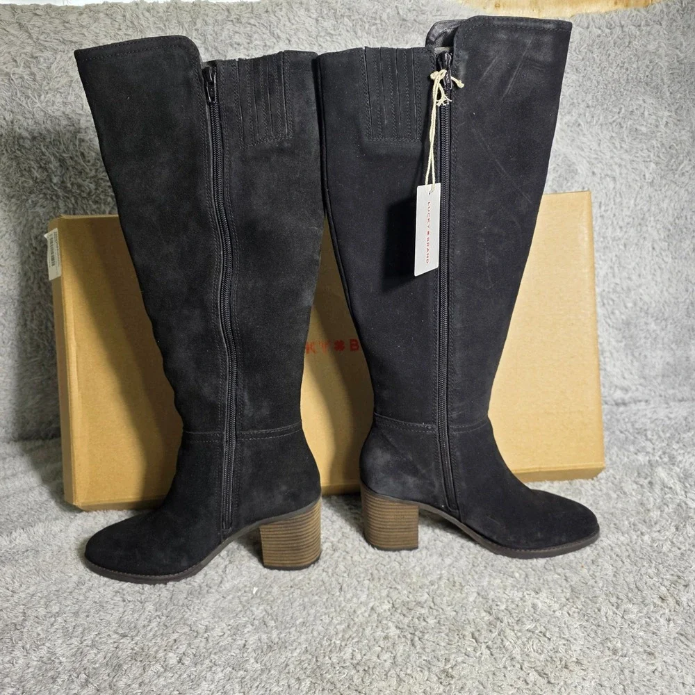 Lucky Brand Bonnay Black‎ Suede Knee High Wide Calf Boots Women's 5.5 WIDE NEW